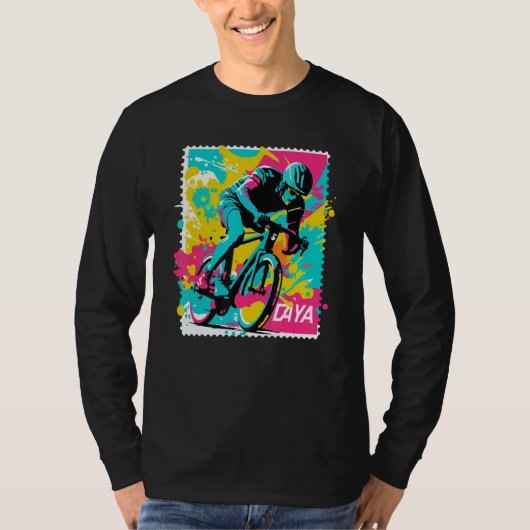 Cycling racing bike rider stamp cool cyclist tシャツ (正面)