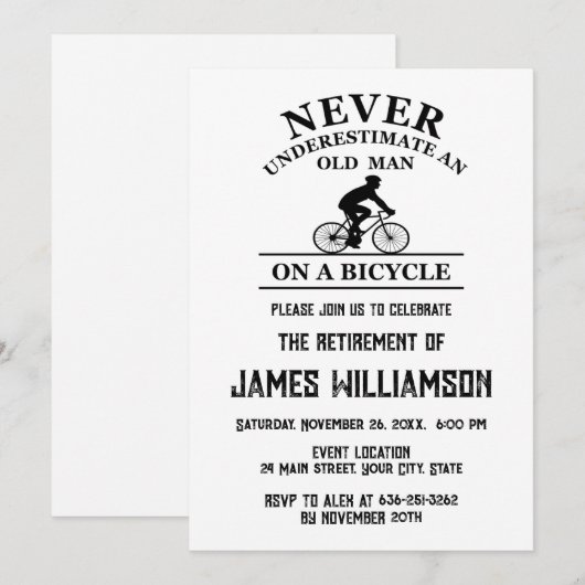 Cycling retired retirement party 招待状 (正面/裏面)