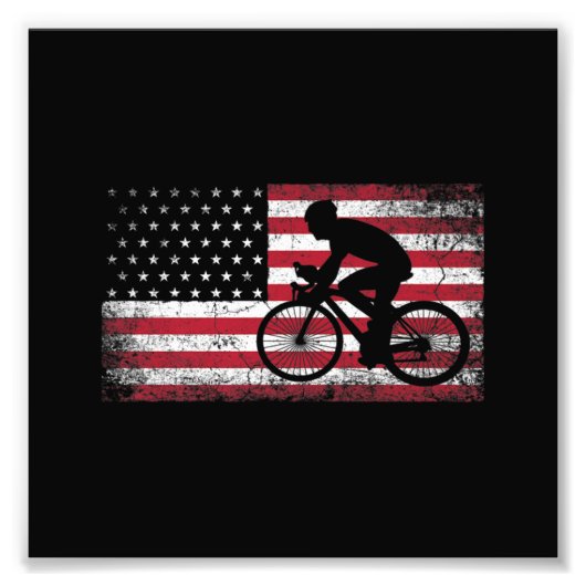 Cyclist Cycling Bicycle American Flag 4th of July フォトプリント (正面)