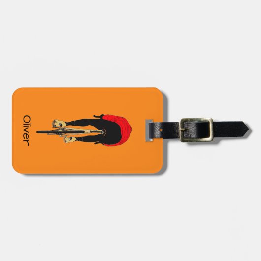 Cyclist on Orange Background ラゲッジタグ (正面横)