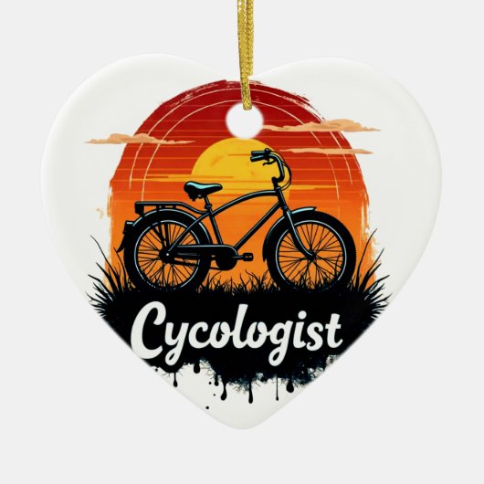 Cycologist Bike Adventure：サンセットグラフィックティー セラミックオーナメント (正面)
