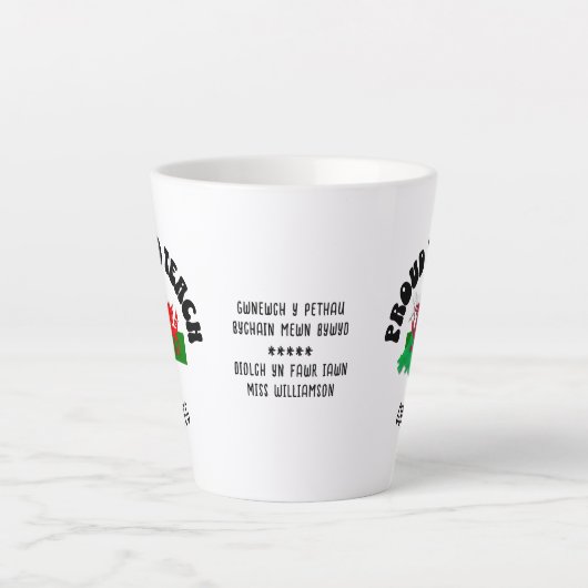 CYMRAEG誇りを持った Welsh教えの先生評価へ カフェラテマグ (正面)