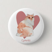 Cymric Cat水彩子猫ピンクハートボタン 缶バッジ (正面)