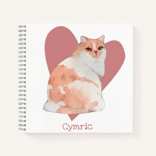 Cymric Cat Water Color子猫ピンクハートジャーナル ノートブック (正面)