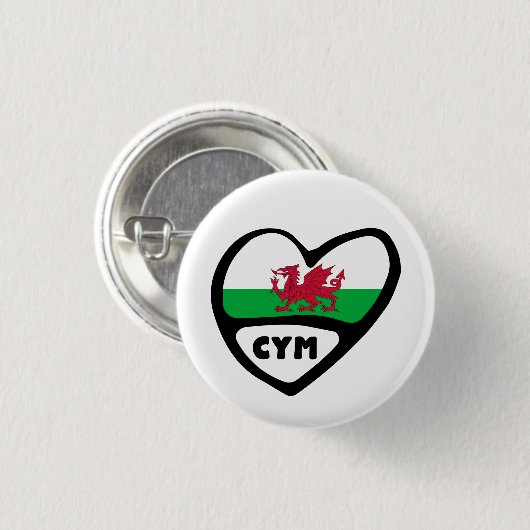 Cymruの国番号の旗のハートPin、ウェールズ、CYM 缶バッジ (正面&裏面)