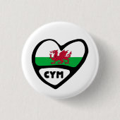 Cymruの国番号の旗のハートPin、ウェールズ、CYM 缶バッジ (正面)