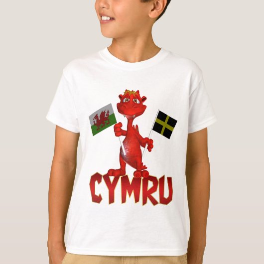 CymruウェールズのTシャツ、ウェールズの旗及びSt Davidの旗 Tシャツ (正面)