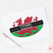 Cymru Sefydlu Ym 1057ウェールズ国旗の白文字 楕円形シール (封筒)