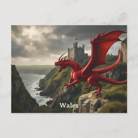 Cymru Wales Red Dragon / Y Ddraig Goch ポストカード (正面)