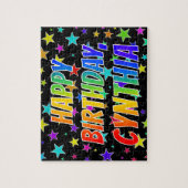 "CYNTHIA"名、おもしろい"ハッピーバースデー" ジグソーパズル (縦)