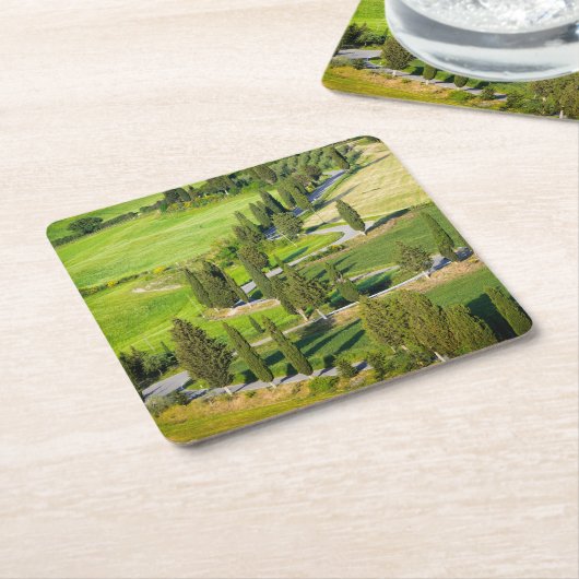 Cypressはタスカニーのコースターの曲がりくねった道を並べました スクエアペーパーコースター (アングル)