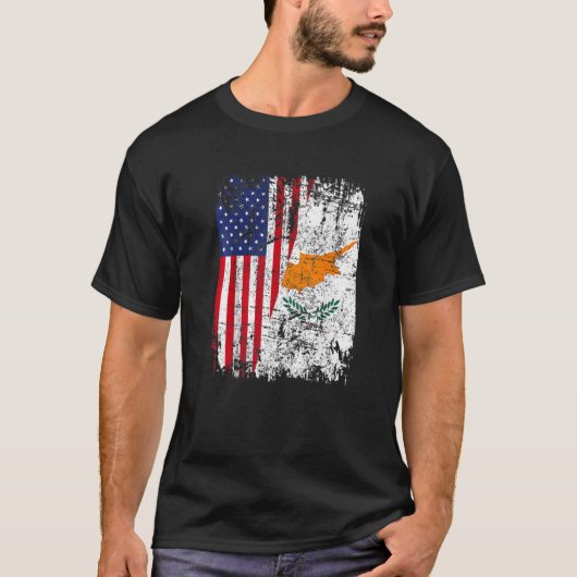 CYPRIOT ROOTS Half American Flag USA CYPRUS FLAG Tシャツ (正面)