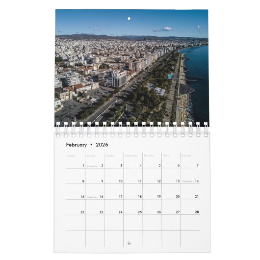 Cyprus from above Calendar カレンダー (2月 2026)