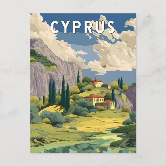 Cyprus Illustration Travel Art Vintage ポストカード (正面)