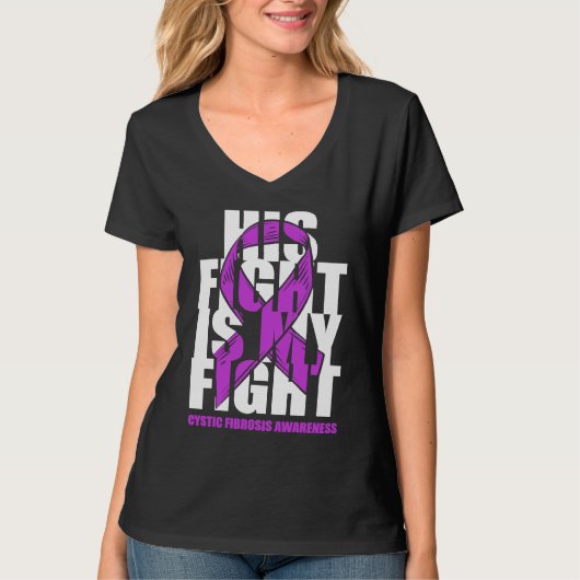 Cystic Fibrosis Awareness Month Purple Ribbon His  Tシャツ (正面)