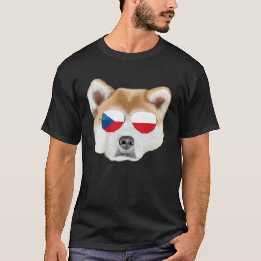 Czech Flag Akita Dog Czech Republic Pocket Tシャツ (正面)