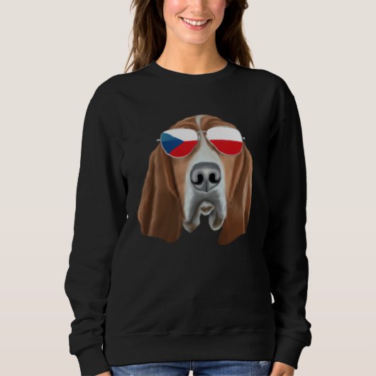 Czech Flag Basset Hound Dog Czech Republic Pocket スウェットシャツ (正面)