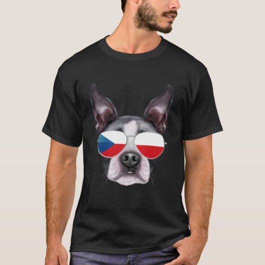 Czech Flag Boston Terrier Dog Czech Republic Pocke Tシャツ (正面)