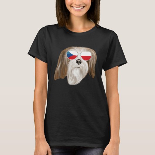 Czech Flag Lhasa Apsos Dog Czech Republic Pocket Tシャツ (正面)