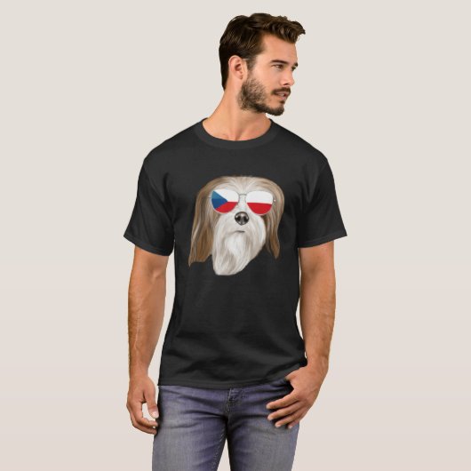 Czech Flag Lhasa Apsos Dog Czech Republic Pocket Tシャツ (正面フル)