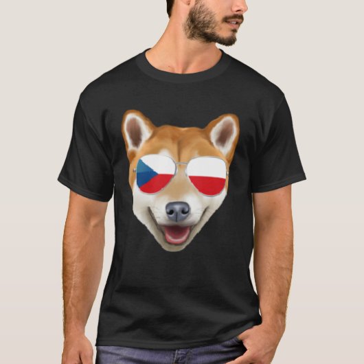 Czech Flag Shiba Inu Dog Czech Republic Pocket Tシャツ (正面)