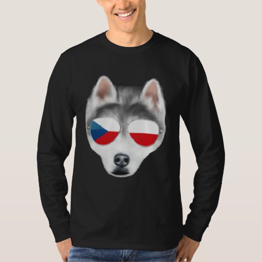 Czech Flag Siberian Husky Dog Czech Republic Pocke Tシャツ (正面)