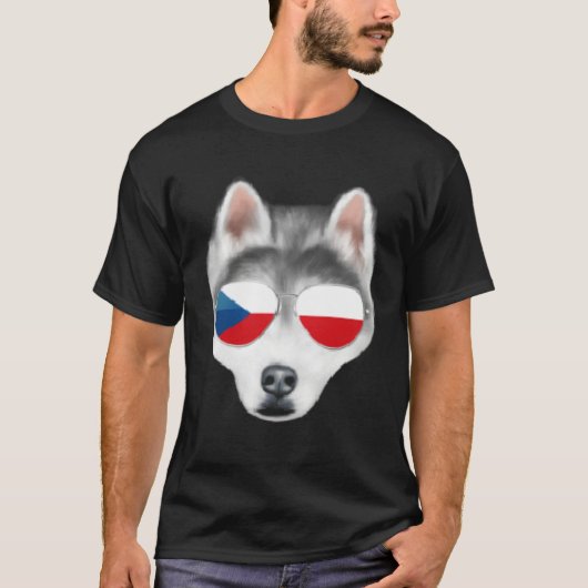 Czech Flag Siberian Husky Dog Czech Republic Pocke Tシャツ (正面)
