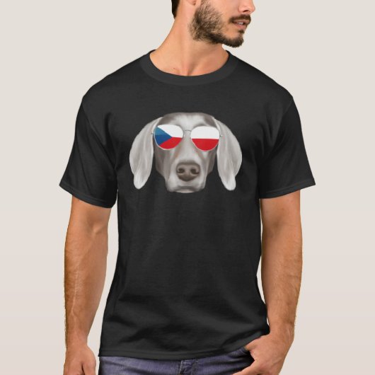 Czech Flag Weimaraner Dog Czech Republic Pocket Tシャツ (正面)