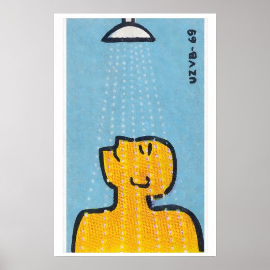 Czech Matchbox Art Print, Man Under Shower ポスター (正面)