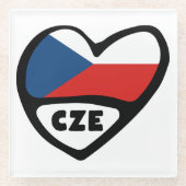 Czech Republic Country Code Flagハート, CZE ガラスコースター (正面)