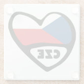 Czech Republic Country Code Flagハート, CZE ガラスコースター (裏面)