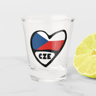 Czech Republic Country Code Flagハート, CZE ショットグラス