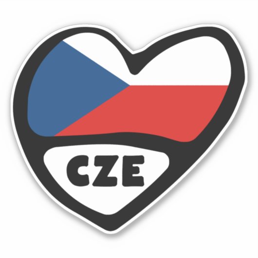 Czech Republic Country Code Flagハート, CZE シール (正面)