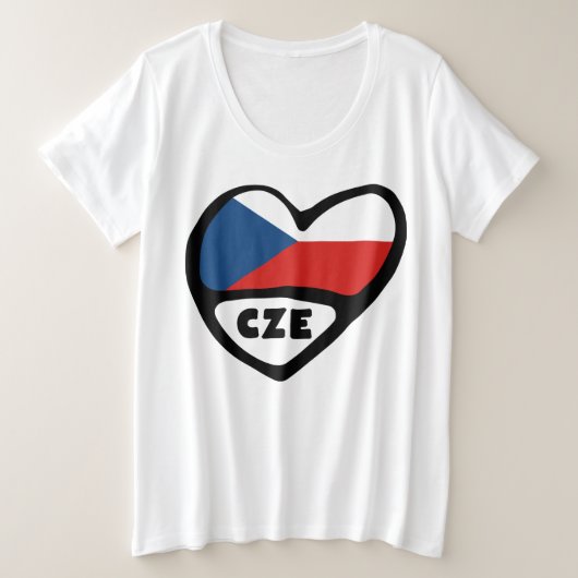 Czech Republic Country Code Flagハート, CZE プラスサイズTシャツ (デザイン正面)