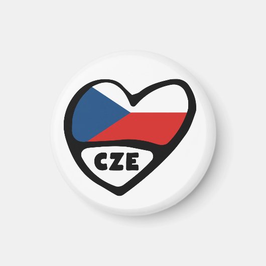 Czech Republic Country Code Flagハート, CZE マグネット (正面)