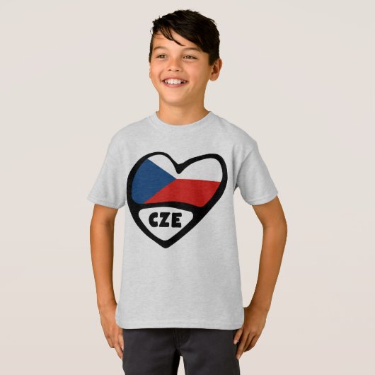 Czech Republic Country Code Flagハート, CZE Tシャツ (正面フル)
