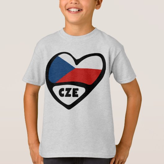 Czech Republic Country Code Flagハート, CZE Tシャツ (正面)