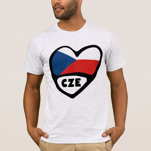 Czech Republic Country Code Flagハート, CZE Tシャツ (正面)