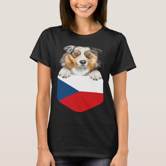 Czech Republic Flag Australian Shepherd Dog In Poc Tシャツ (正面)