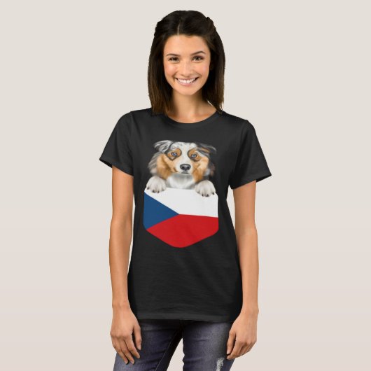 Czech Republic Flag Australian Shepherd Dog In Poc Tシャツ (正面フル)