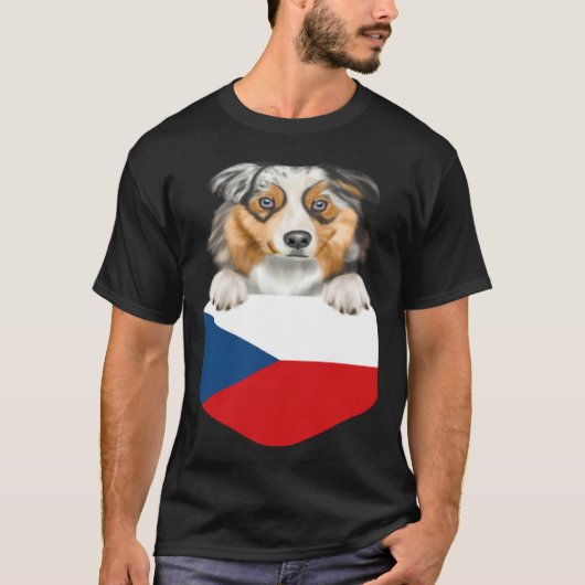 Czech Republic Flag Australian Shepherd Dog In Poc Tシャツ (正面)