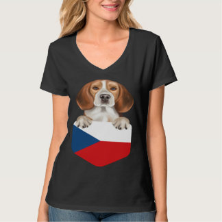 Czech Republic Flag Beagle Dog In Pocket Tシャツ