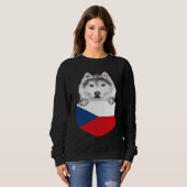 Czech Republic Flag Siberian Husky Dog In Pocket スウェットシャツ (正面フル)