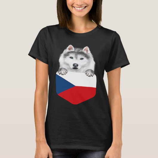 Czech Republic Flag Siberian Husky Dog In Pocket Tシャツ (正面)