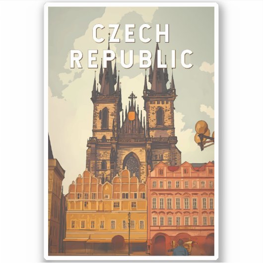 Czech Republic Illustration Travel Art Vintage シール (正面)