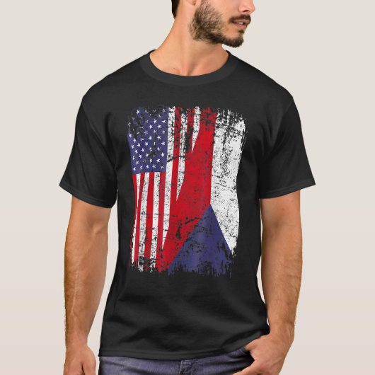 CZECH REPUBLIC ROOTS Half American Flag CZECH Tシャツ (正面)