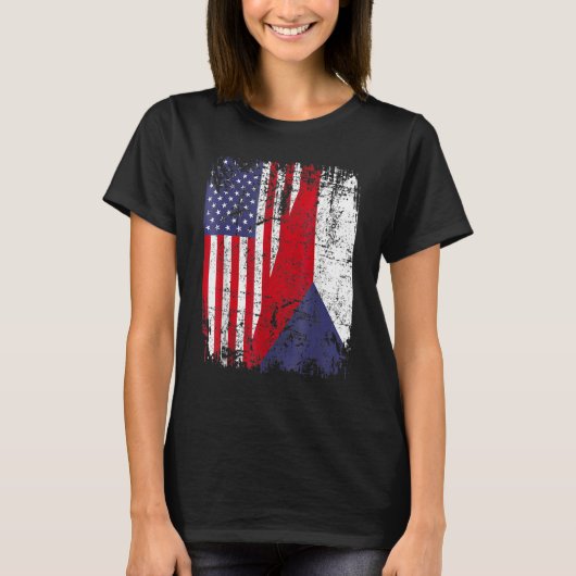 CZECH REPUBLIC ROOTS Half American Flag CZECH Tシャツ (正面)