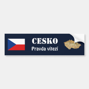 Czechiaの旗 + 地図のバンパーステッカー バンパーステッカー