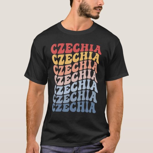Czechia Groovy Retro Czech Tシャツ (正面)