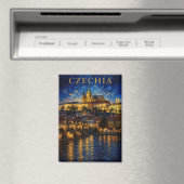 Czechia: Night Glow Prague Castle Art Souvenir マグネット (インサイチュ (食洗機))